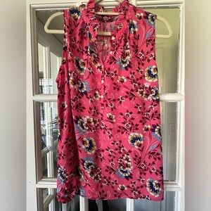 LOFT Pink Floral Ruffle-Neck Sleeveless Blouse